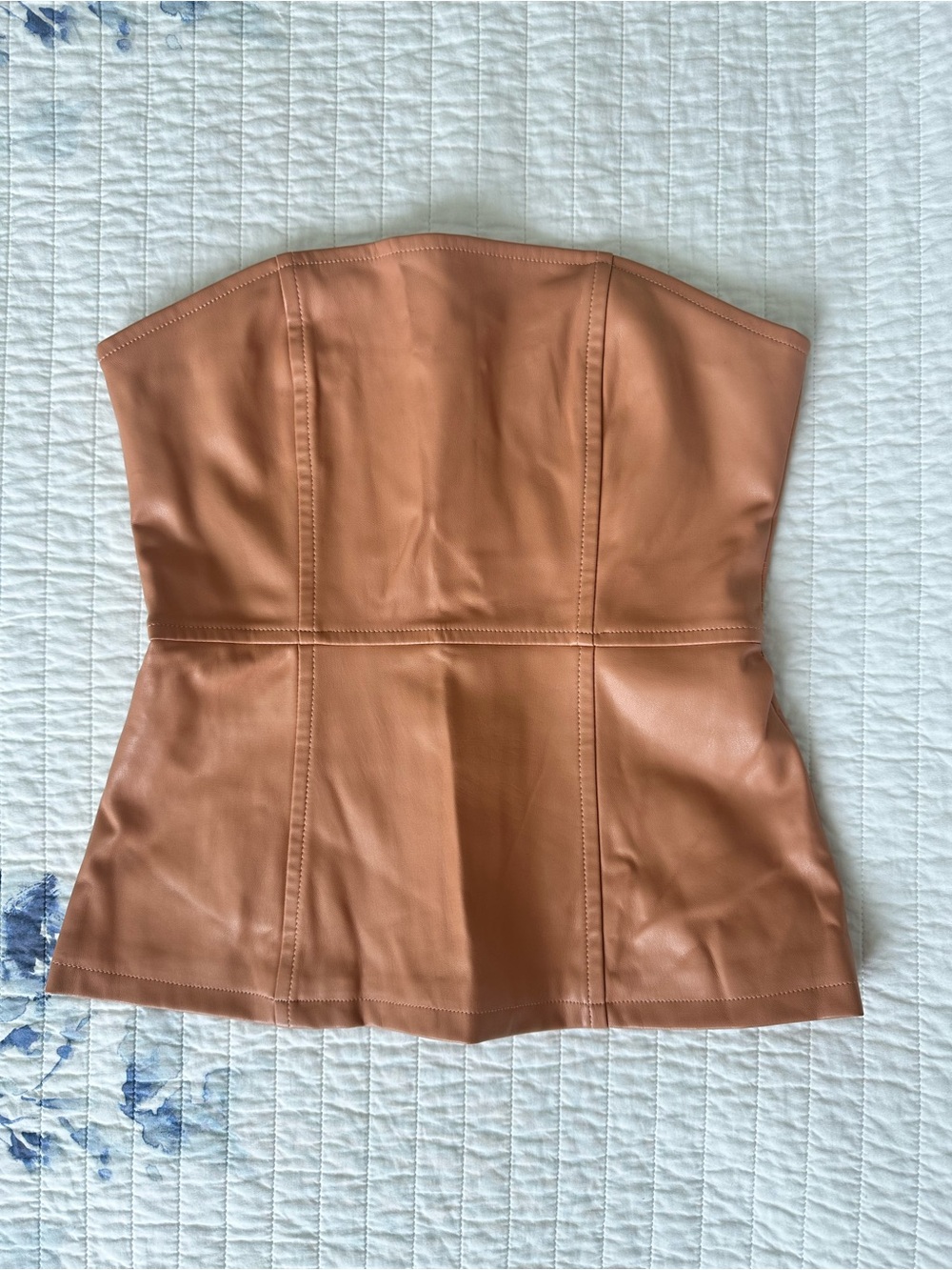 4Th + Reckless Strapless Faux Leather Bustier Top in Peach Size S